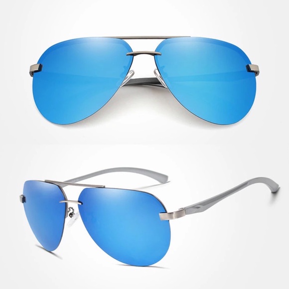 KINGSEVEN Retro Rimless Blue Mirrored Polarized Sunglasses - Picture 2 of 16